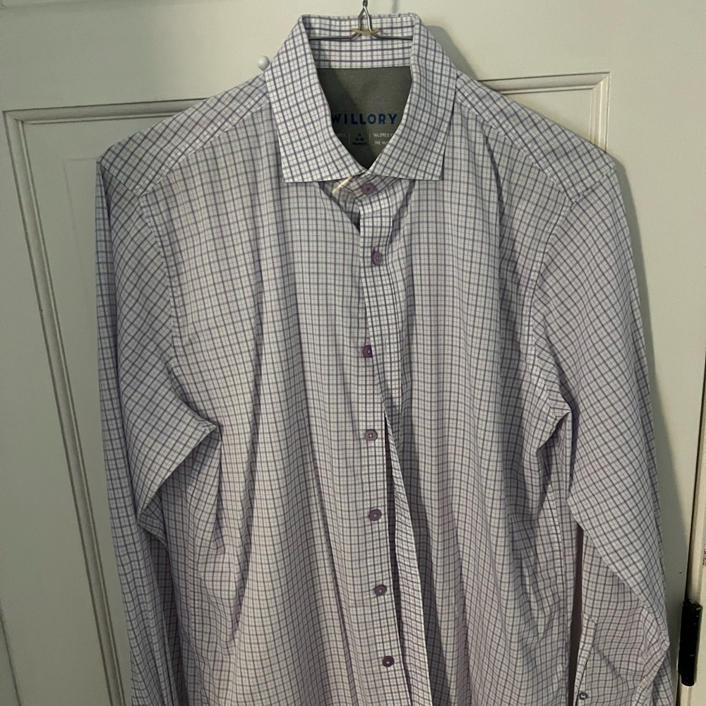 Twillory dress shirt - 16-34 tailored fit. White with purple checks